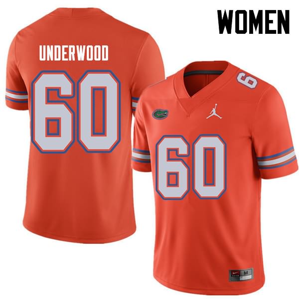 Women's NCAA Florida Gators Houston Underwood #60 Stitched Authentic Jordan Brand Orange College Football Jersey WTI1365WK